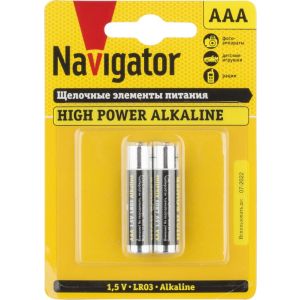 Элемент питания алкалиновый AAA/LR03 94 750 NBT-NE-LR03-BP2 (блист.2шт) Navigator 94750