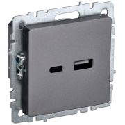 Розетка BRITE USB A+C 18Вт РЮ11-1-БрС механизм сталь IEK BR-U22-018-K46