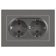 Розетка Accent 6-205-09 двойн. 2X2P+E Schuko 16А-250В IP20 СУ AL/CU титан Intro Б0063500
