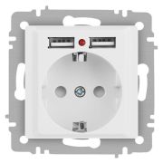Розетка Accent 6-410-01М P+E Schuko со шторками 16А-250В + 2хUSB IP20 СУ бел. матов. Intro Б0063691