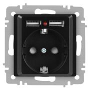 Розетка Accent 6-410-05 P+E Schuko со шторками 16А-250В + 2хUSB IP20 СУ антрацит Intro Б0063698