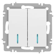 Выключатель Accent 6-105-01М двойн. с подсветкой 10А-250В IP20 СУ AL/CU бел. матов. Intro Б0063507