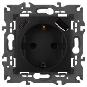 Розетка ЭРА Elegance 14-4108-05 2P+E 16A-250В со шторками с USB type-A+C 5В-3А антрацит Эра Б0067724