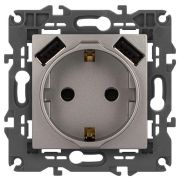 Розетка ЭРА Elegance 14-4109-16 2P+E 16A-250В штор. с 2xUSB 5В-3А титан Эра Б0065775