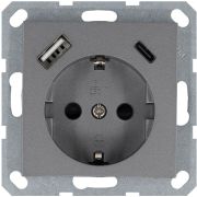 Розетка Shuko 16А с заземл. защ. шторки с 2-мя заряд. устройствами USB тип A+C 25Вт механизм алюм. Jasmart G5501USB-25S