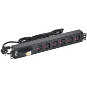 Блок розеток 6 мест PDU C19 с фиксатором вилки с автоматом на 16А 1.5U кабель 3м вилка нем. станд. алюм. профиль черн. ITK PH21-06C19-11