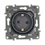 Розетка USB C Etika 16А 250В 1500мА 7.5Вт с заземл. защ. шторки безвинт. зажимы антрацит IEK 672688