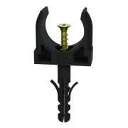 Держатель для труб (клипса) d20мм с дюбелем и саморезом черн. (уп.100шт) Промрукав PR13.0220