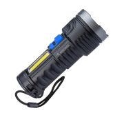 Фонарь аккумуляторный ручной LED 3Вт + COB 3Вт аккум. Li-ion 18650 1.2А.ч индикатор USB-шнур ABS-пластик КОСМОС KOS115Lit